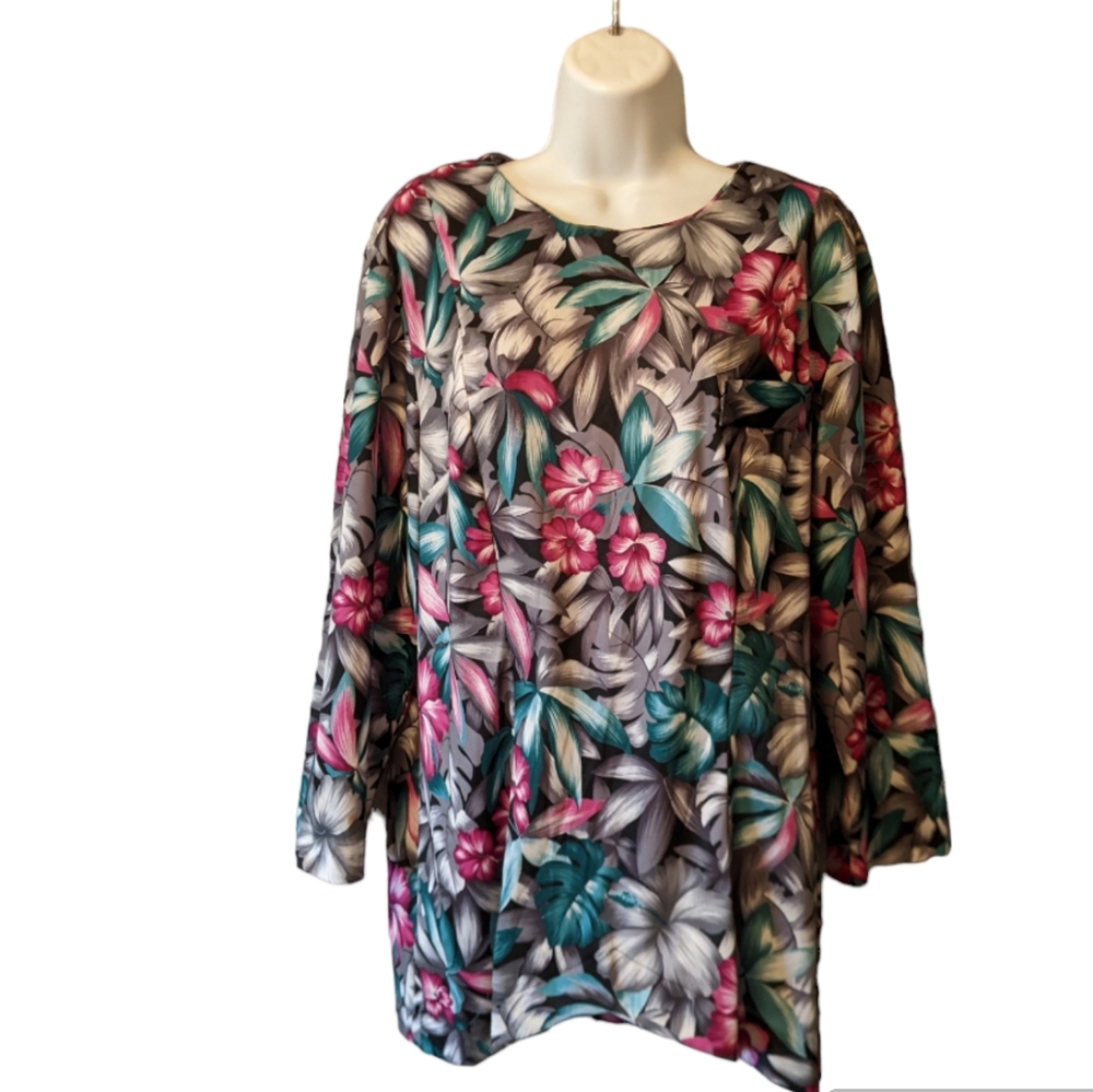 💥SALE💥 Vtg. M.C.S. Ltd NY Top Tunic Floral Long Sleeve Blouse 80s Sz. 16